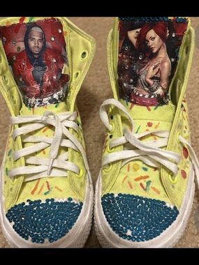Converse Neon Yellow High-Top Sneakers with Teal Gem Toecaps
